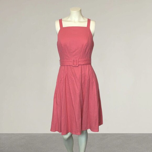 Gal Meets Glam Ruth Pink Linen Square Neck Belted Summer Dress Size 8P - Picture 3 of 9